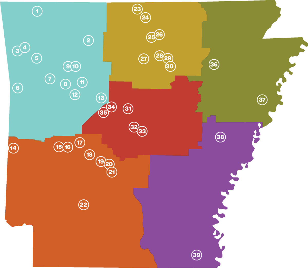 map of Arkansas's National Recreation Trails